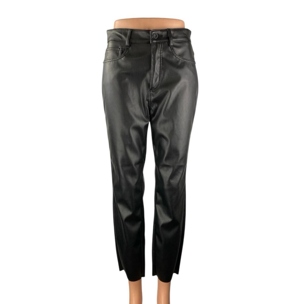 ONLY Emily Women's Black Faux Leather Vegan Slim Straight Crop Trousers Pants M